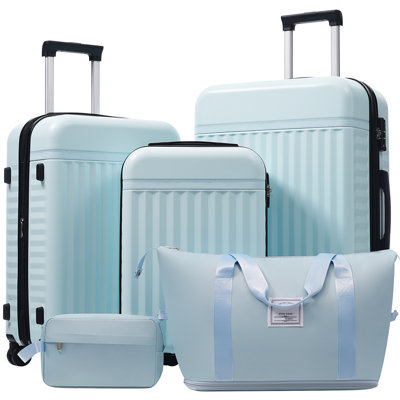 Ensemble de bagage 5 pièces, valise de transport rigide, bagage extensible avec sacs de voyage, roulettes, verrou TSA