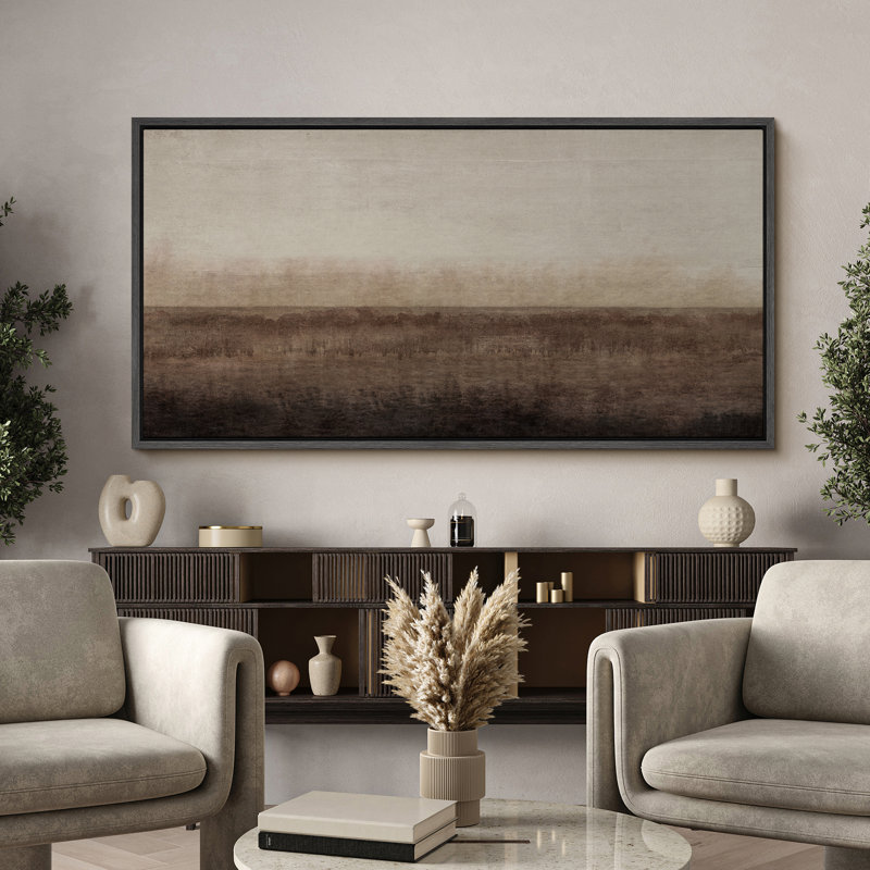 Horizon serein, paysage minimaliste, art moderne, H 30 po x l 60 po, Noir, noir, noir, noir