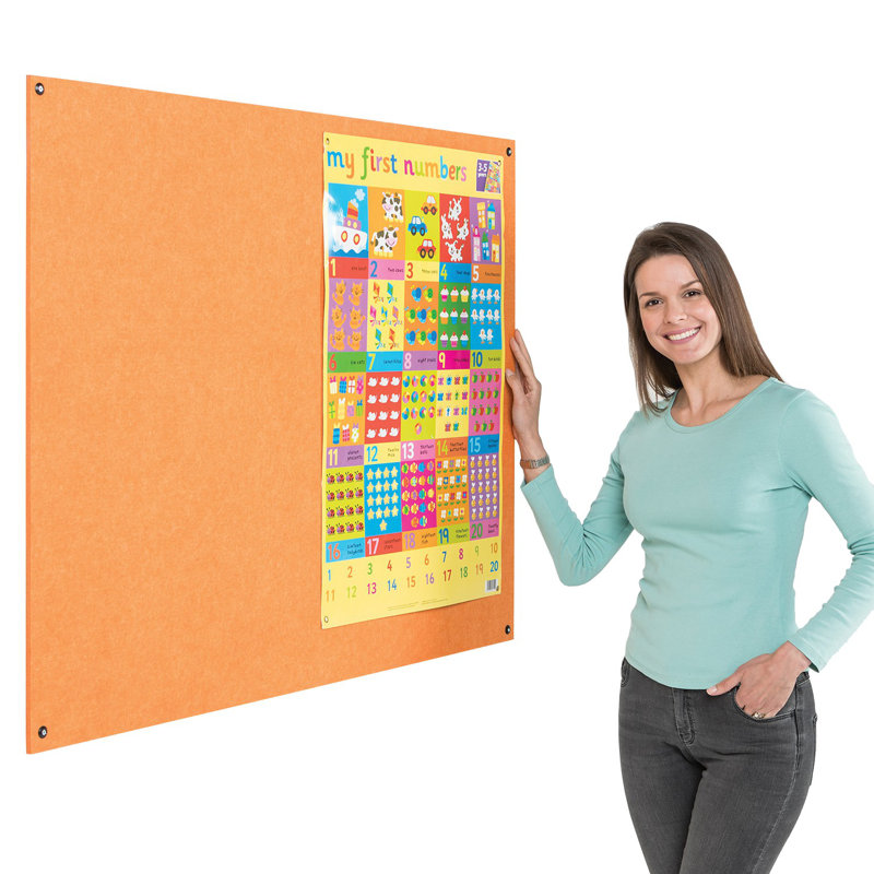 Wall Mounted Reversible Bulletin Board, 60cm H x 90cm W, Orange