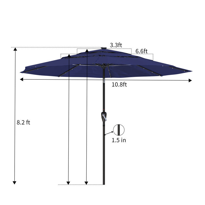 Parasol de marché éclairé 11 pi Nordmeyer, Bleu marine