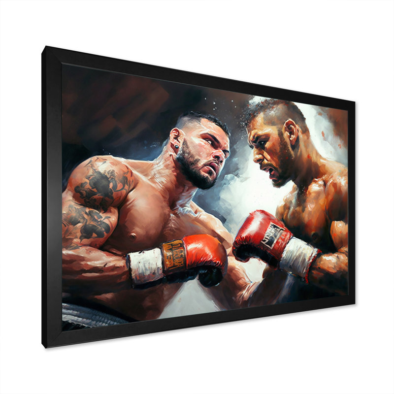 Boxers in Match II - reproduction sur toile, Cadre photo noir, L 32 po x H 16 po