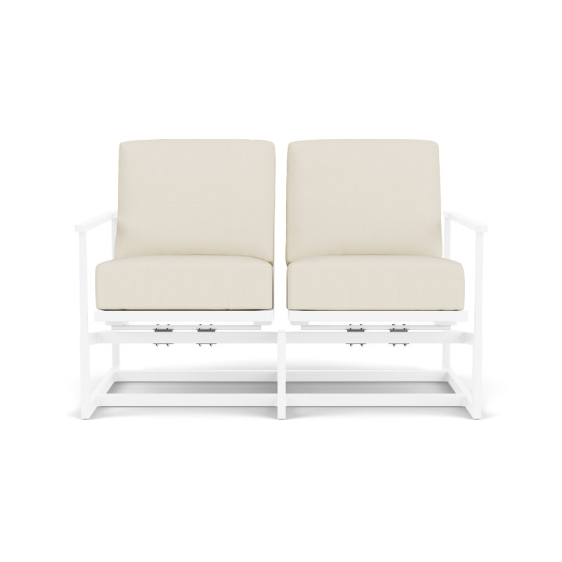 Outdoor Summit Rocker Bench with Cushions, Matte White, Sailcloth Sailor, White