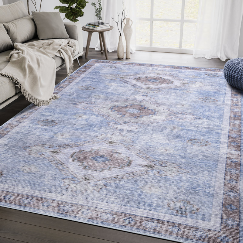 Tapis bleu Porchia Southwestern, Rectangle 5 pi 3 po x 7 pi 6 po