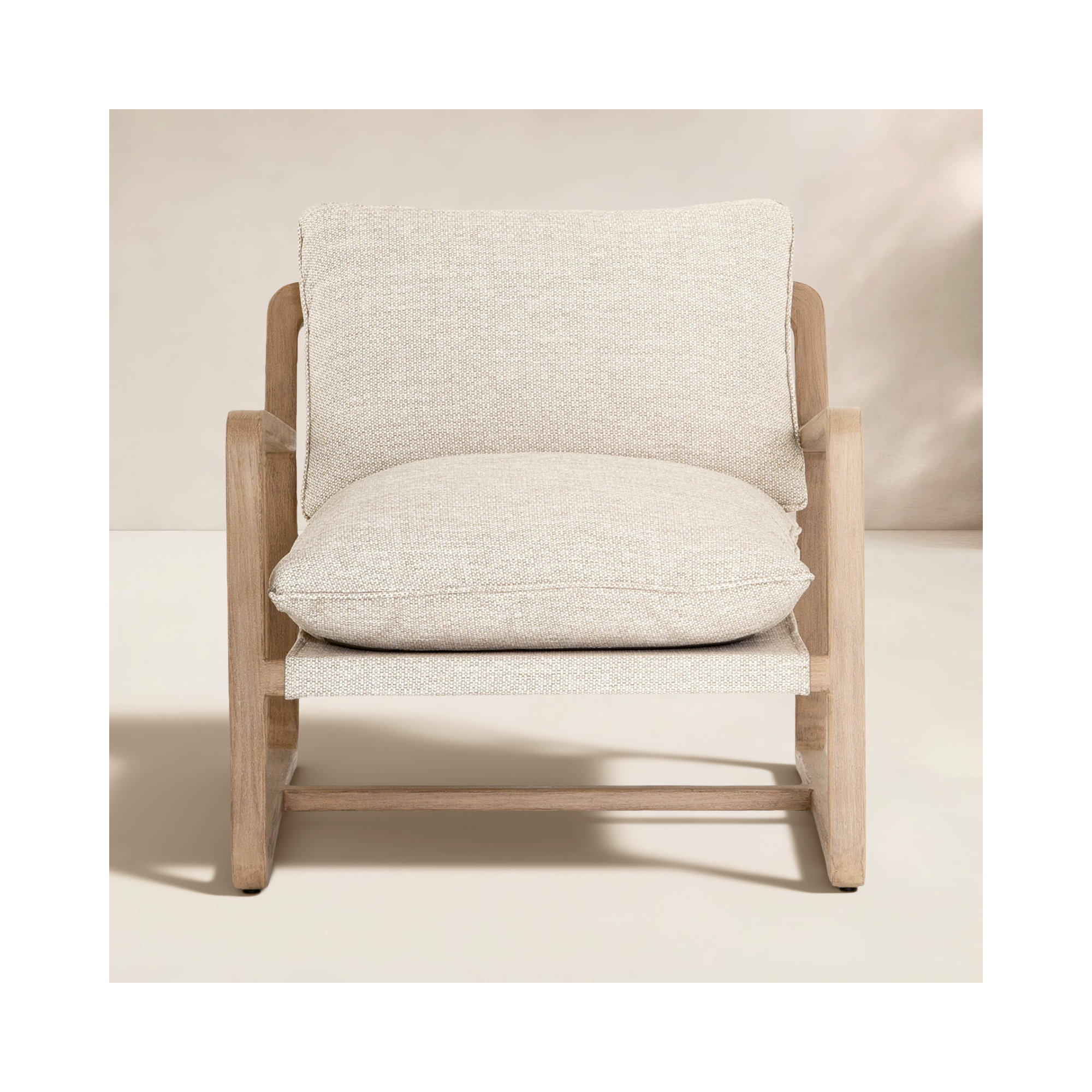 Shea Teak Outdoor Lounge Chair, Washed Brown, Faye Sand