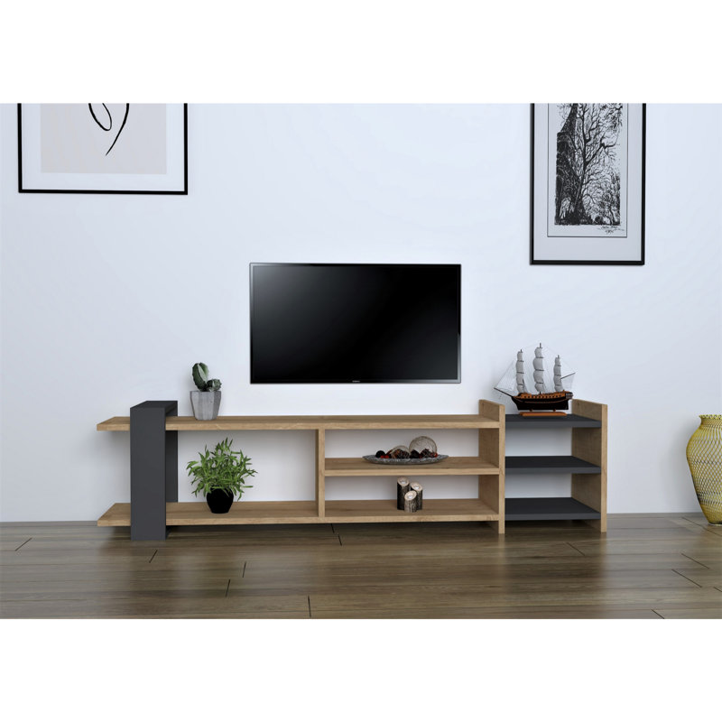 Scandinavian Style TV Stand, Sapphire & Anthracite, 60.6 x 15.7 x 10.2 inches | 100% Melamine Coated Particle Board, Thickness: 0.7 inches | Multiple Shelves for Additional Storage, Modern & Stylish Design