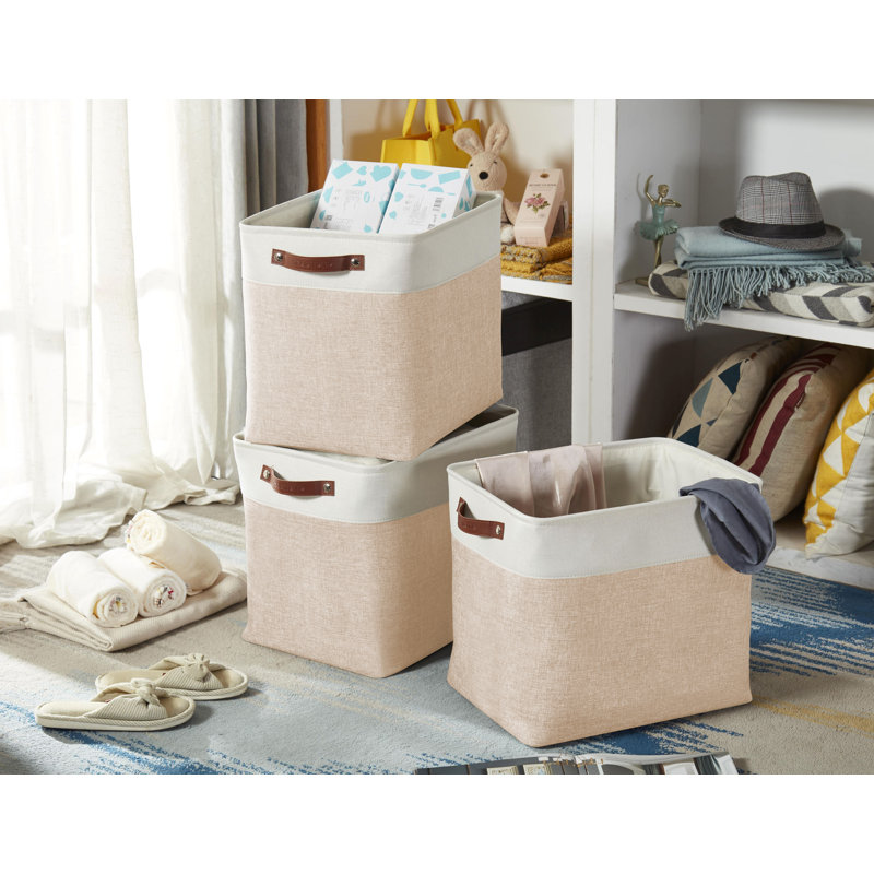 Panier en tissu, Beige / Blanc