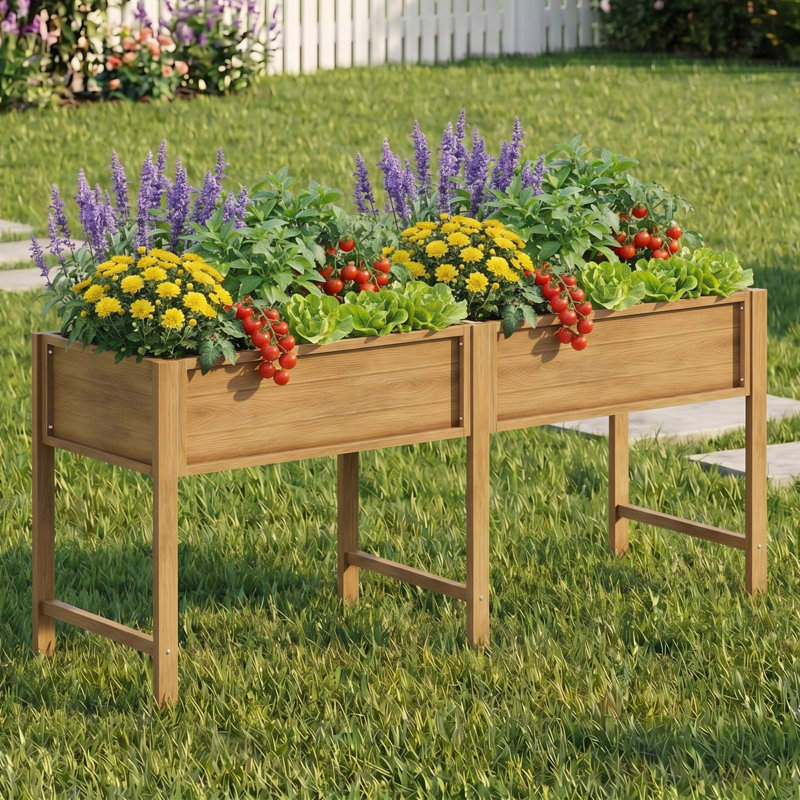 Lit de jardin surélevé 72 po x 24 po x 30 po résistant aux intempéries avec jardin surélevé avec pattes et trous de drainage pour les jardiniers sur la terrasse du patio - Boîte à fleurs en teck d'une capacité de 770 lb