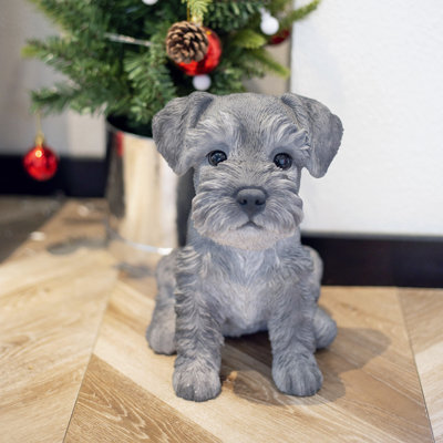  Grey Baby Schnauzer | Handpainted Decorative Puppy Statue for Home & Garden Decor | Premium Polyresin Dog Statue | Gift for Dog Lovers | Weather-Resistant Indoor/Outdoor Decor