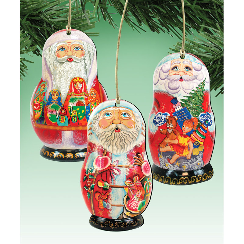 Ensemble d’ornement figurine de noël en bois pour noël matryoshka 3 pièces