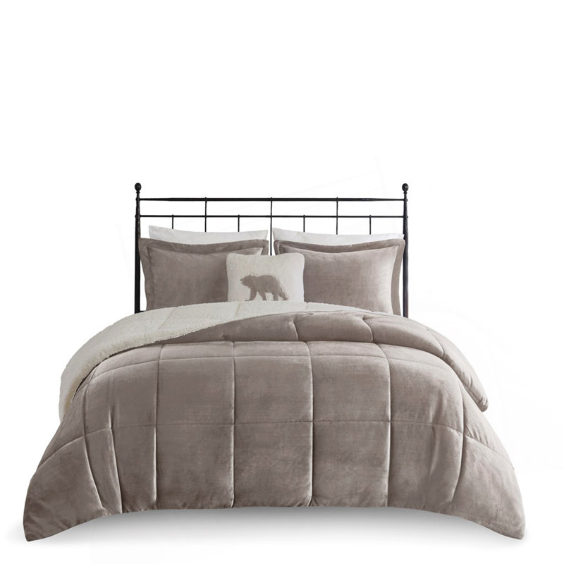 Ensemble d'édredon en duvet synthétique double / grand moelleux à Sherpa, Ivoire / Gris