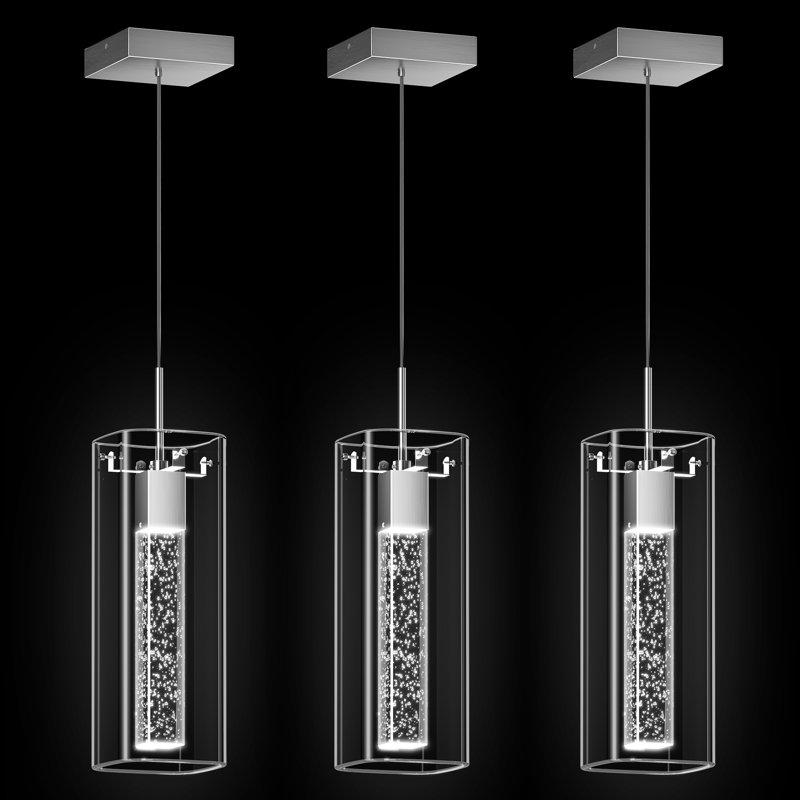 Lustre carré en cristal, Nickel brossé, 3 Lights