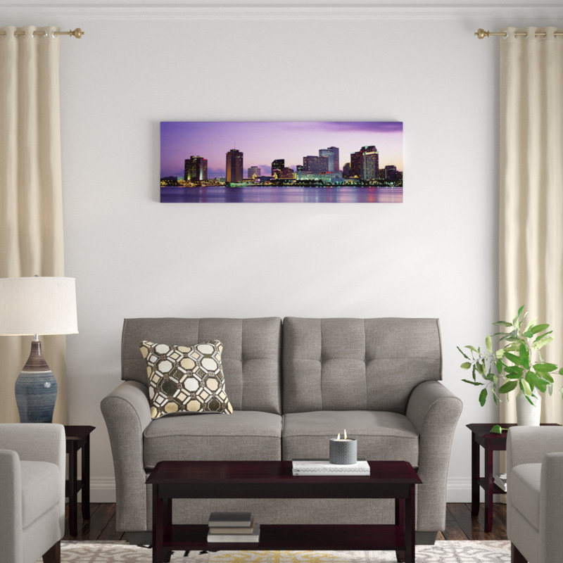 «Dusk Skyline New Orleans, Louisiana», reproduction de photo sur toile, H 16 po x l 48 po x P 1,5 po, Cadre noir
