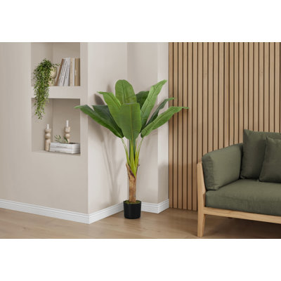 Plante artificielle, bananier de 43 po de hauteur, intérieur, faux, faux, plancher, verdure, pot, touche réelle, décoratif, feuilles vertes, pot