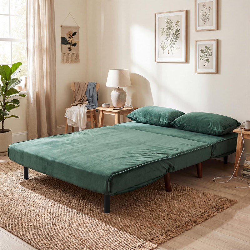 2 Seater Velvet Sofa Bed, Green