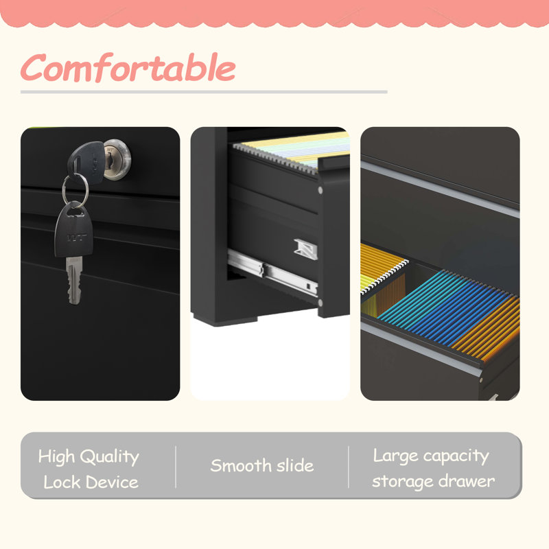 Drawer Metal Lateral File Cabinet ,  Filing Cabinet With Lock, Lockable File Cabinet For Home Office, Locking Metal File Cabinet For Legal/Letter/A4/F4 Size