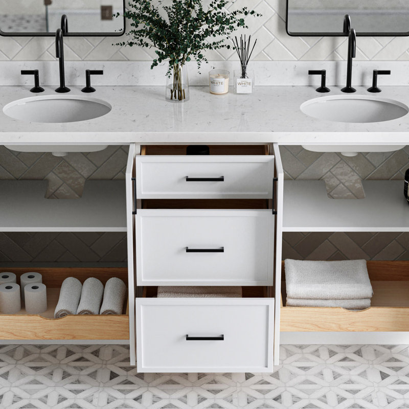 ARIEL Kelly 72 Double Sink Bathroom Vanity with Carrara Quartz Top, White