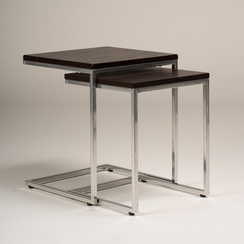 Kalyssa Frame Nesting Tables, Walnut Effect, Chrome