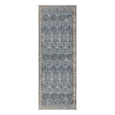 Machine Washable Area Rug - Blue / Beige Rug for Living Room, Bedroom, Dining Room, Kitchen - Ferri