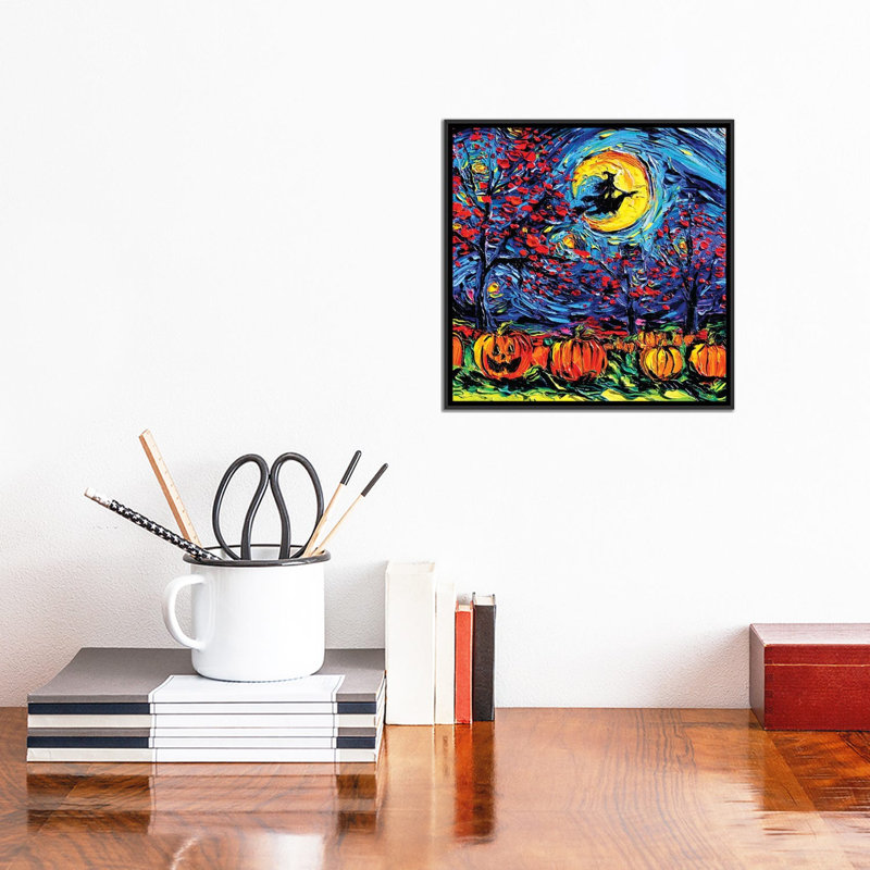 " Starry Halloween " by Aja Trier, No Mat, 12'' H x 12'' W x 1.5'' D, Black Framed Canvas