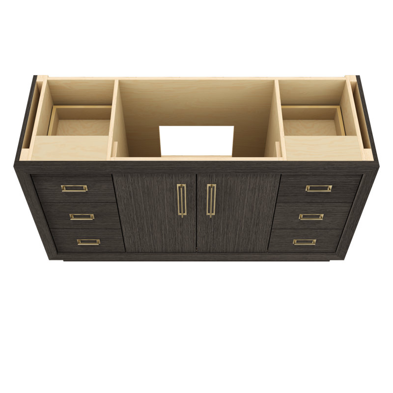 Avalon Single Extra Wide Bath Vanity, Gray Weathered, Satin Gold, 60"