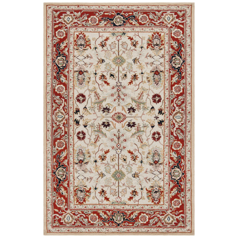 Hollander Hand-Hooked Wool Red Area Rug, Rectangle 5'3" x 8'3"