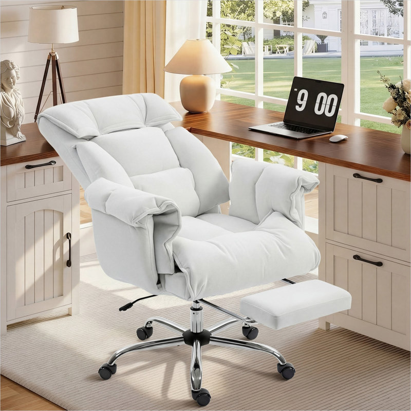 Bureau de design réglable en flanelle blanc crème (100 % polyester), pliable, avec structure en métal et siège inclinable, 30,2 x 29,5 x 46,5 cm