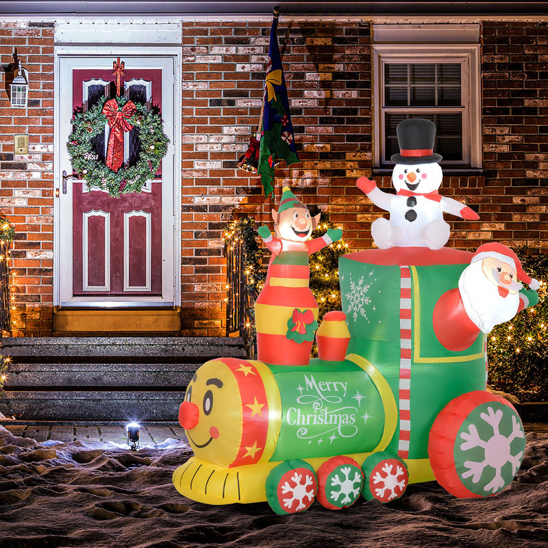 Train gonflable de Noël 5,9 pi avec lumières à DEL blanches, décoration festive extérieure pour les Fêtes