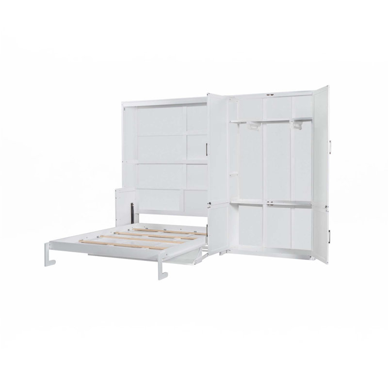 Grand lit escamotable mural avec placard, Blanc