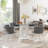 Modern Round Tempered Glass Pedestal Dining Set with Velvet Woven Dininig Chair-900894099-873376909