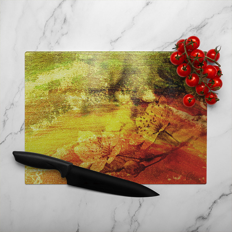 Rustic Flowers Glass Chopping Board
