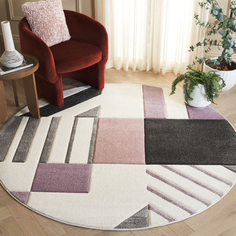 Tapis à motif géométrique Jeromie Performance, Rond 6 pi 7 po