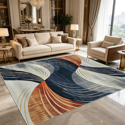 Tapis à motif géométrique abstrait 1PC pour salon, doux, toutes saisons, facile à entretenir, lavable, convient à la table de salle à manger, à la chambre à coucher, au bureau personnel, au vestibule, à la cuisine, à la maison, à la décoration extérieure.