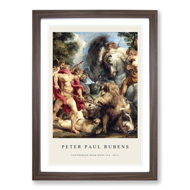 Attack by Peter Paul Rubens - Picture Frame Graphic Art, 36cm H x 27cm W x 2cm D, Walnut Framed