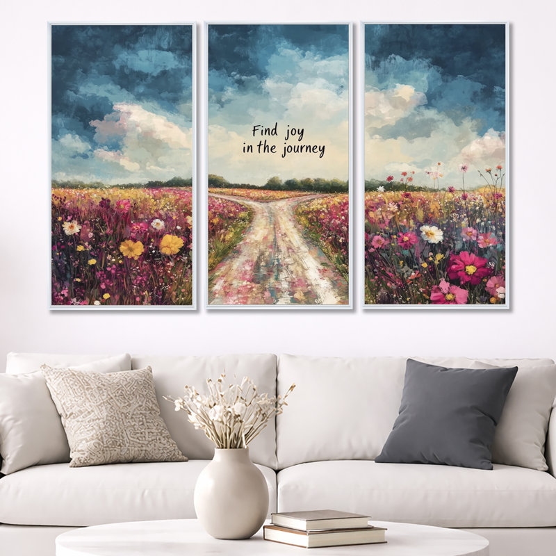 Find Joy Wall Art, Inspirational Quote Canvas - Find Joy In The Journey Motivation 3 Piece Framed Canvas Wall Art Set Contemporary Inspirational Decor
