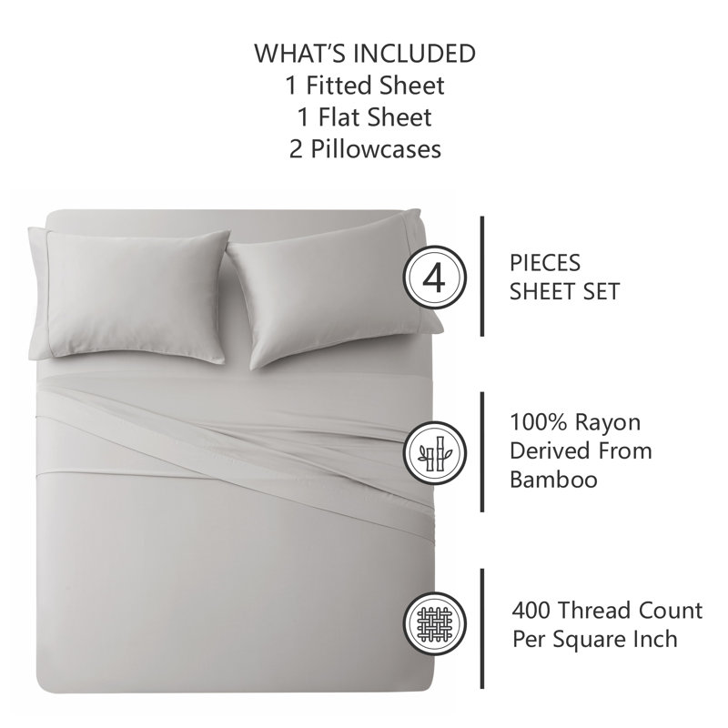 California King Gray Organic Cotton Bamboo Sheet Set