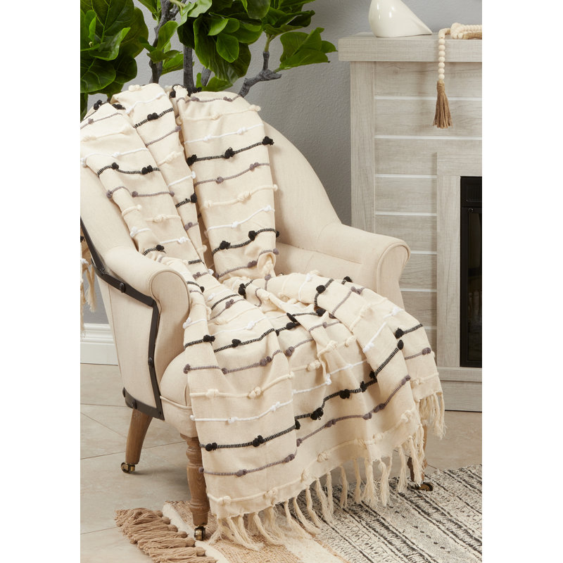 50"x60" Beige Cotton Knotted Design Throw Blanket