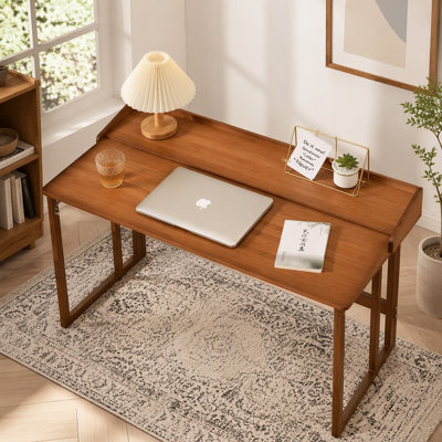 Bureau en bambou pliant, bureau d'ordinateur peu encombrant pour petits espaces, table d'étude pliable pour chambre à coucher, bureau personnel, dortoir, appartement (noyer)