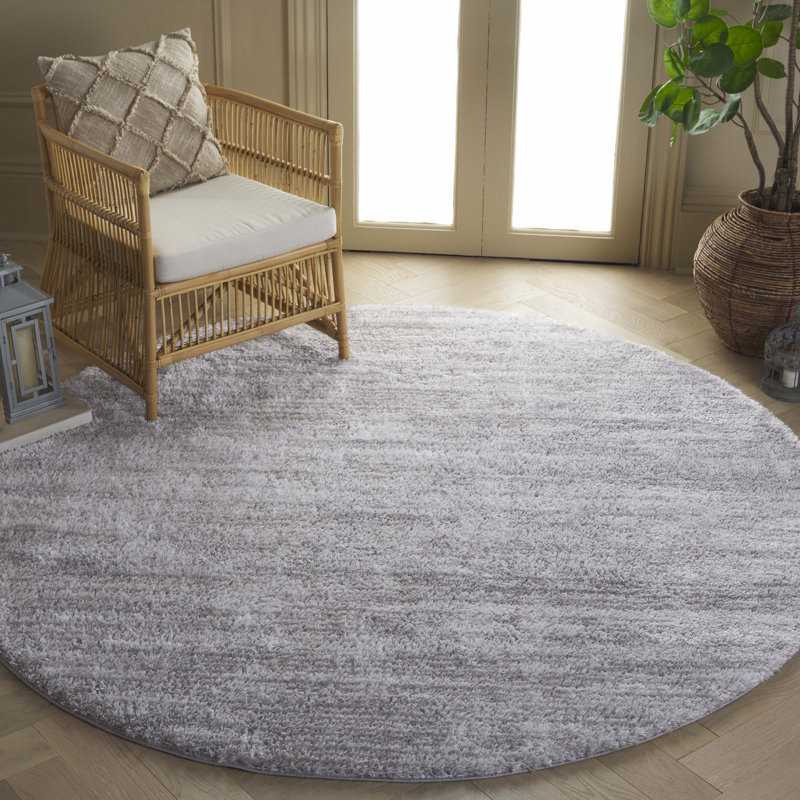 Tahoe Round Grey Shag Wool and Cotton Rug