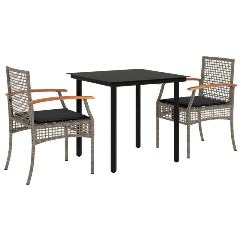 Latitude Run® 3 Piece Patio Dining Set With Cushions Poly Rattan, Gray/Gray, 2
