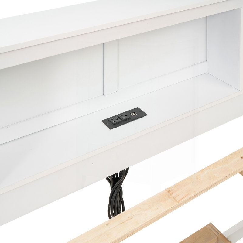 Lit plateforme avec tête de lit avec rangement, Blanc, Double