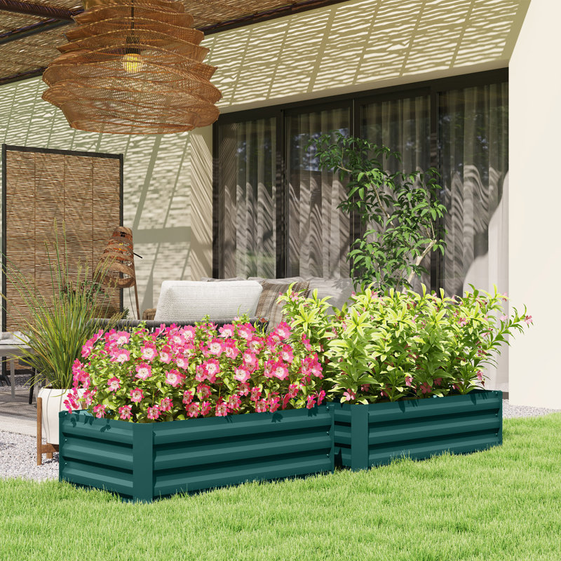 Ensemble de 2 jardinières surélevées, jardinière galvanisée, Vert