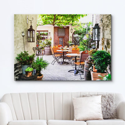 Architecture Building " IDEA4WALL Canvas Print Wall Art European Cafe Restaurant Terrace Patio Food Cityscape Photography Modern Art Rustic Scenic Relax/Calm Multicolor Ultra For Living Room, Bedroom, Office "