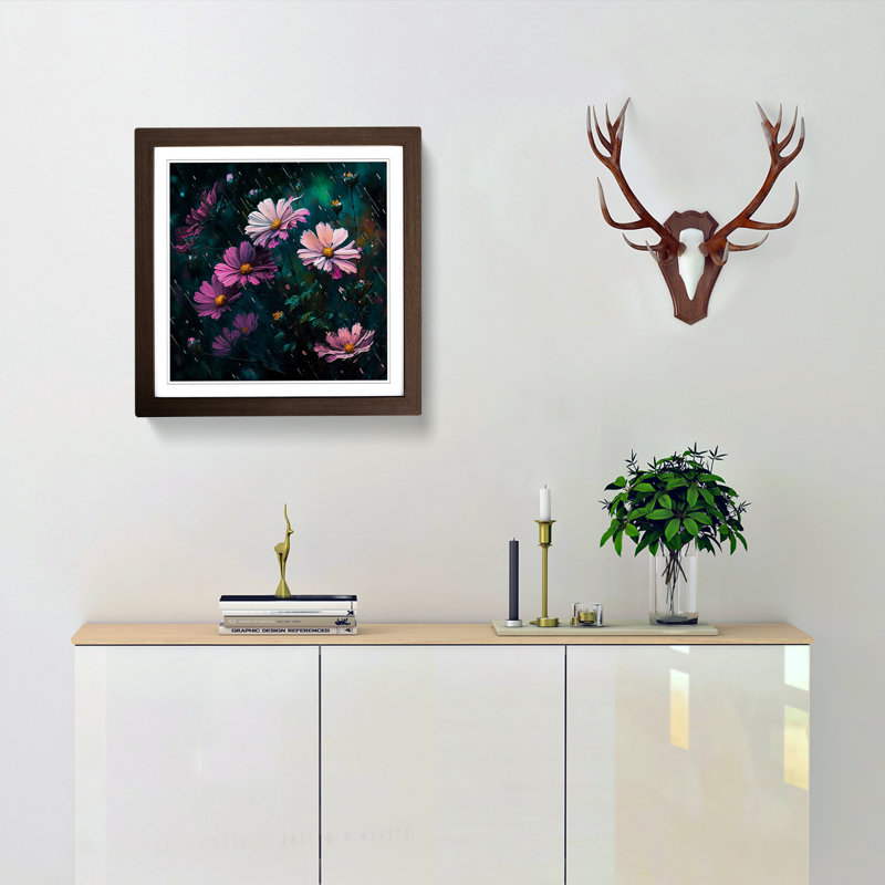 Cosmos Neo-Impressionism - Single Picture Frame Print on Wood, Walnut