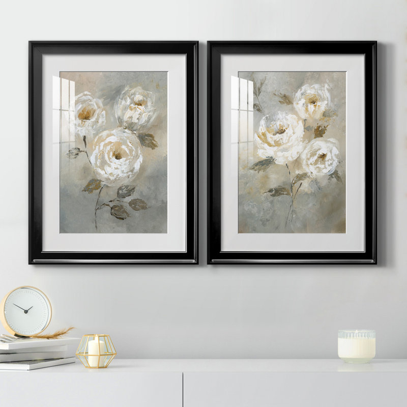 «Soft and Bold I», ensemble de 2 reproductions d'art, Blanc, H 22,5 po x l 61 po x P 1,5 po, Papier encadré noir