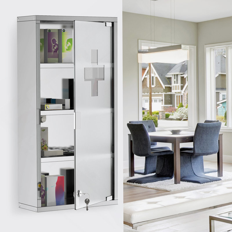 Armoire à pharmacie murale hautement sécurisée avec serrure et tablettes abondantes pour un rangement bien organisé et sécuritaire des articles médicaux essentiels