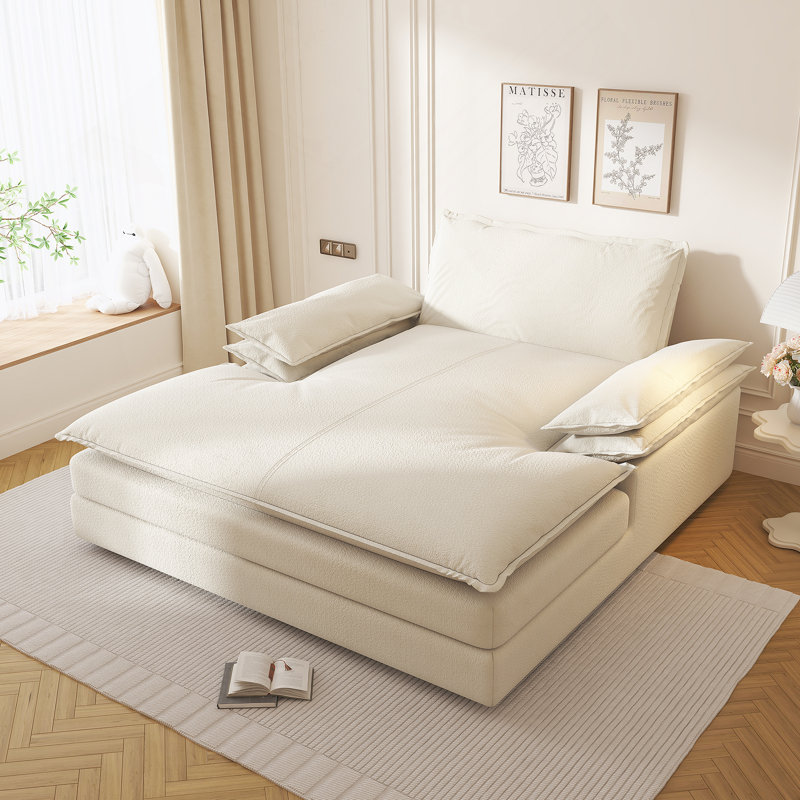 Double chaise longue surdimensionnée rembourrée avec accoudoirs larges pour les salons, les appartements, Beige / Blanc