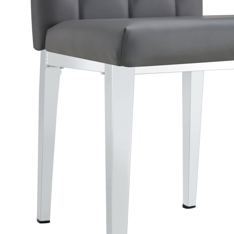 Set of 2 Gray Upholstered High Back Dining Chairs with Metal Legs
