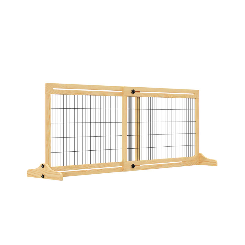 72" Extra Wide Freestanding Pet Gate, Adjustable Barrier For Hallways/Doorways, Natural