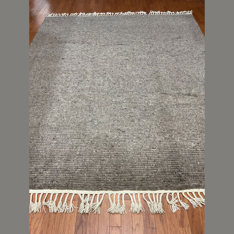 Tapis géométrique gris / blanc en laine crocheté à la main 8 pi x 10 pi
