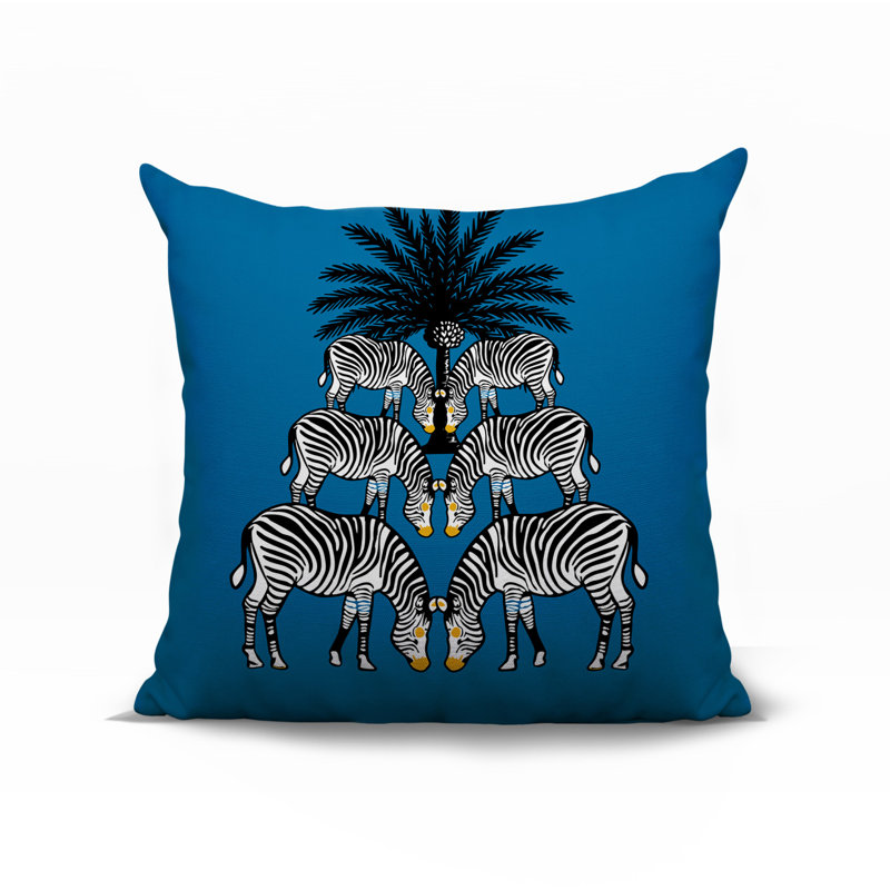 Oreiller carré réversible intérieur / extérieur Camo Zebra, H 17 po x l 17 po x P 4,5 po, Turquoise